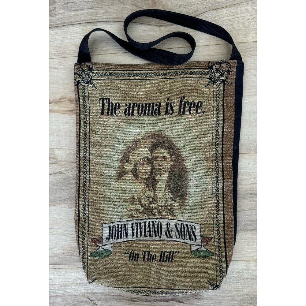 Vintage Tapestry Tote Bag Coffee Theme “The Aroma Is Free” Italian Cafe Viviano